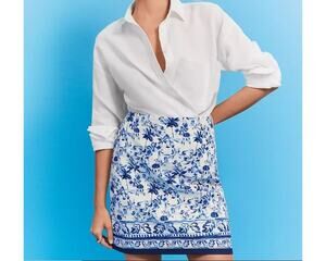NWT Loft Ann Taylor Corfu Weekend Shift Skirt Greece Greek Blue White 12 Blogger